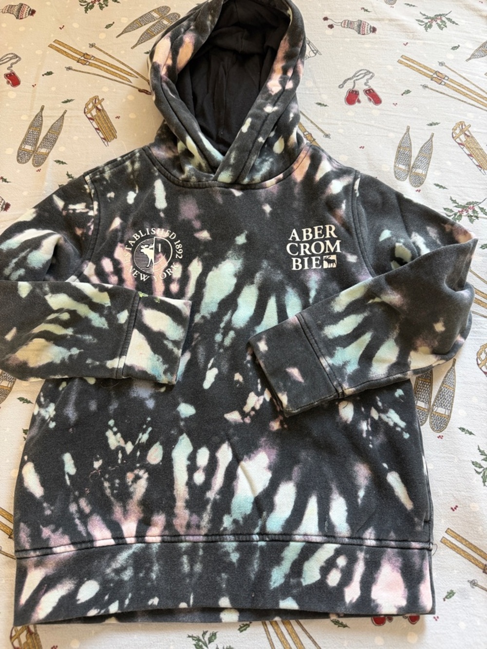 Abercrombie & Fitch Black Tie-Dye Hoodie with Mint and Pink Accents